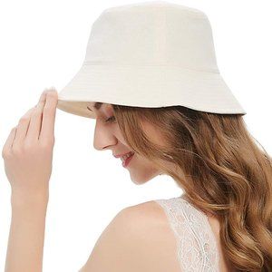 Sun Hat Summer Women Cotton Bucket Beige